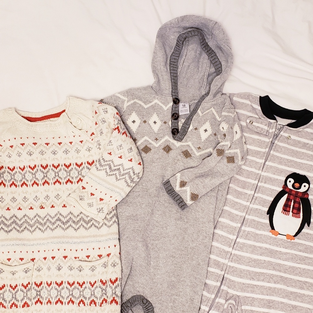 3 Sweater and Fleece Onesies-18M